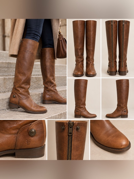 Frye Shoes - Frye Brown Leather Tall Riding Boots Back Zip Size 6B